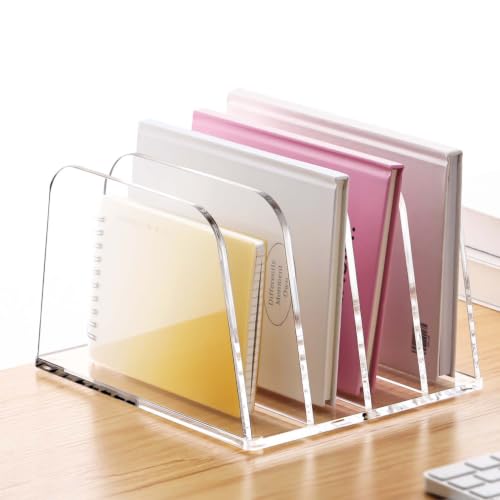 YUXUN Acrylic Desk File Organizer, 4-Section Upright Magazine Holder - size: 4-Section