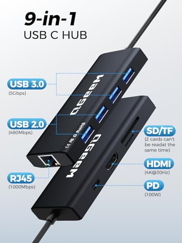 QGeeM USB C Hub Ethernet,9 in 1 USB Type C Hub HDMI Multi-Port Converter Adapter,100W Pd, USB 3.0,SD/TF Card Reader,Compatible for MacBook Pro Air Ipad HP Dell Lenovo Chromebook etc.-Black - color: Black