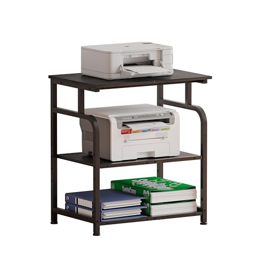 Unionly Large Rolling Printer Stand with Height Adjustable Shelf and Wheels | 3-Tier Rolling Printer Cart with Wheels, Heavy-Duty Wood Printer Table with strudy steel frame for Home Office,Black - color: Black