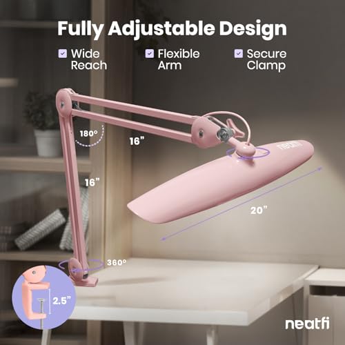 Neatfi LED Desk Lamp, 2200 Lumens, 24W, 20-Inch Head (Rose Gold) - color: Rose Gold, size: Non-CCT with Clamp