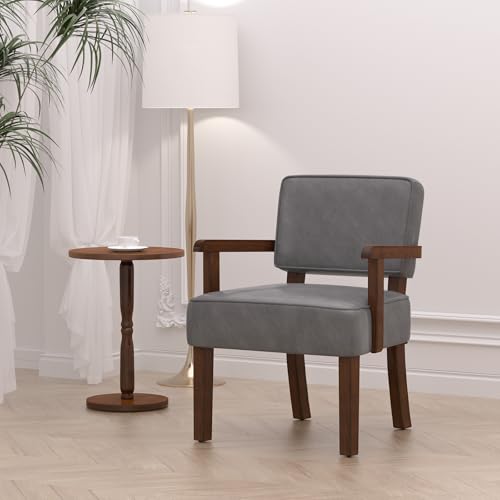 FAGAGA Faux Leather Accent Chair, Mid-Century Armchair with Wood Frame | Upholstered Living Room Chair, Comfy Reading Chair for Bedroom, Waiting Room, Home Office, Easy Assembly, Gray - color: Faux Leather Gray, size: One Chair