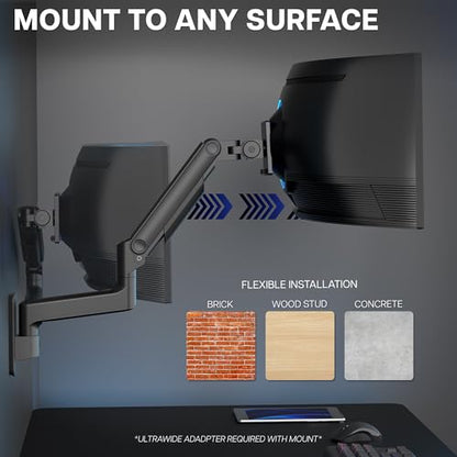 VIVO Premium Ultrawide Monitor Counterbalance Wall Mount for up to 49 inch Screens, Holds 44 lbs, Full Motion, Max VESA 100x100, Black, MOUNT-V101V - size: Up to 49", style: Single Mount