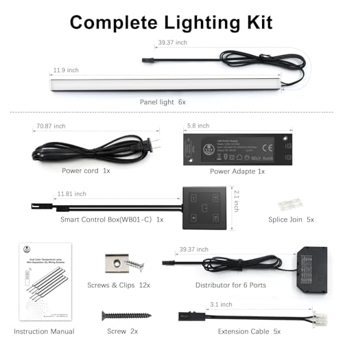 VST Touch Control 6 Pack Under Cabinet Lighting, 2700K-6500K, Black | LED Cabinet Light Bars, Dimmable & Adjustable Color Temperature, Ultra Thin Linkable Under Counter Lights for Kitchen, Closet - color: Black