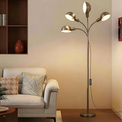 Nickel Floor Lamp with Flexible Gooseneck and Rotatable Shade，Standing Lamp include Dimmer LED Bulb，Ideal Tall Lamp with Dimmer and Timer Switch for Reading,Bedside and Living Room (Nickel Satin) - color: Nickel Satin