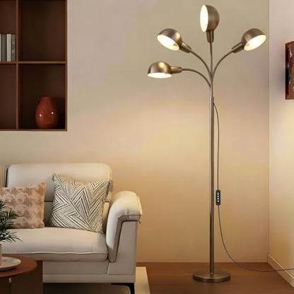 Nickel Floor Lamp with Flexible Gooseneck and Rotatable Shade，Standing Lamp include Dimmer LED Bulb，Ideal Tall Lamp with Dimmer and Timer Switch for Reading,Bedside and Living Room (Nickel Satin) - color: Nickel Satin