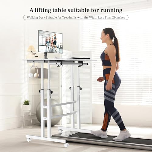 Simple Deluxe Split Top Rotating Standing Desk on Wheels – 23.6" Manual Adjustable Height Mobile Laptop Computer Table – Sit Stand Rolling Workstation with Tilt Function – White - color: White