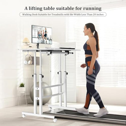Simple Deluxe Split Top Rotating Standing Desk on Wheels – 23.6" Manual Adjustable Height Mobile Laptop Computer Table – Sit Stand Rolling Workstation with Tilt Function – White - color: White