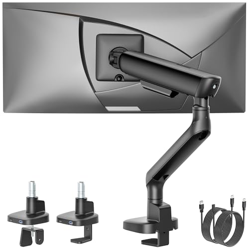 monTEK Mechanical Spring Single Monitor Arm with USB for 40in Screen Black - color: Black, size: with USB