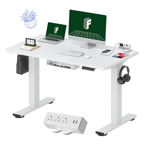 FLEXISPOT EN2 48"x24" Whole-Piece Standing Desk with Power Strip, White - color: White Top + White Frame, size: 48x24"