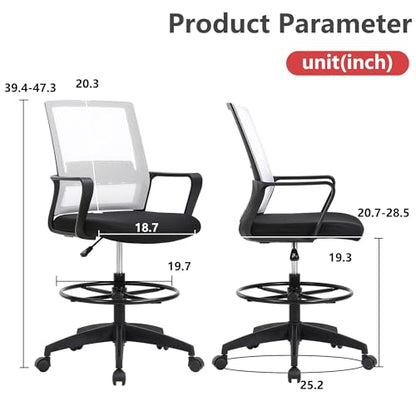 BestOffice Drafting Chair Tall Office Chair Adjustable Swivel Rolling Mesh Height with Lumbar Support Arms Footrest Mid Back for Adults Standing Desk Drafting Stool (Beige) - color: Beige