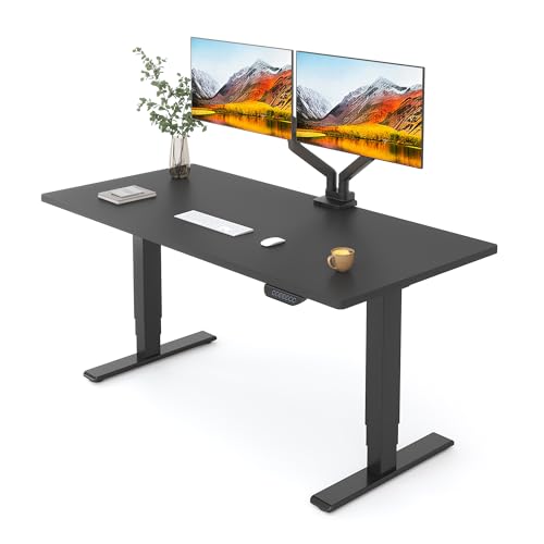 FLEXISPOT E6 MAX Dual Motor 3-Stage 48x30 Inch Heavy Duty Standing Desk, 330lbs Weight Capacity, Height Adjustable Desk w/Cable Management & Wheels (Seamless Black Desktop + Black Frame) - color: Black Frame+ Black Top, size: 48"x30" One-Piece