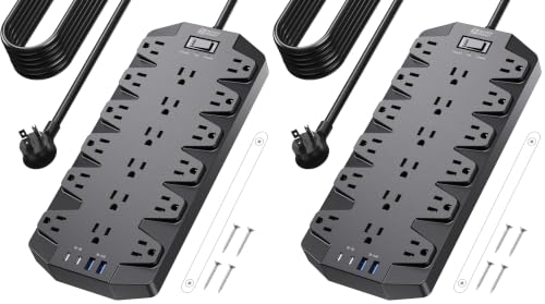 SUPERDANNY Power Strip Surge Protector,18 Outlets 15FT Flat Plug 1875W/15A (Pack of 2) - color: Black, size: 15 FT (Pack of 2)