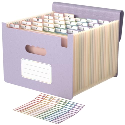 ABC life 26 Pockets Accordion File Organizer, Dusty Lavender | Expanding File Folder for Letter/A4 Size, Portable Document Holder with A-Z Tabs for Tax Receipt, School, Home, Office - color: Dusty Lavender