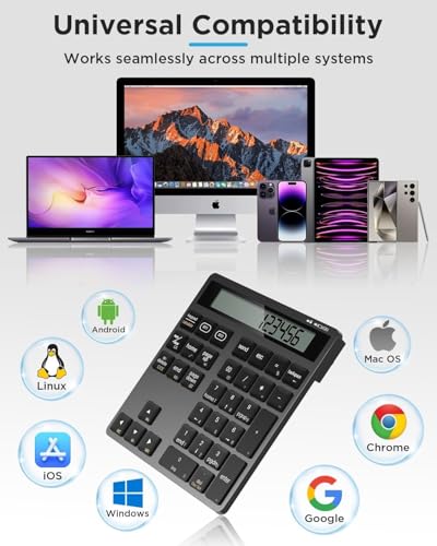 JOYEKY Wireless Number Pad Bluetooth Numeric Keypad for Laptop | Number Pad for Laptop,USB-C Rechargeable,34-Keys Bluetooth Numeric Keypad - size: L329