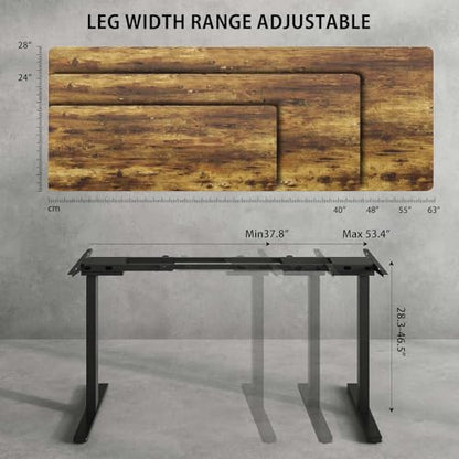 Dual Motor Standing Desk Frame for 40-63 in Tops, 264 lb, Black | Frame Only, Fits 40-63 x 24-28 in Tops, 28.3-46.5 in Height, 2+3 Controls, ≤45 dB, 264 lb Capacity - color: Black