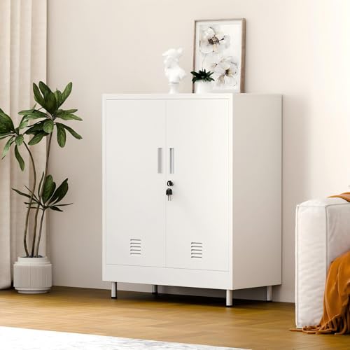 JINGUR Metal Storage Cabinet with Locking Doors, 40.3" H, White