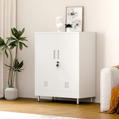JINGUR Metal Storage Cabinet with Locking Doors, 40.3" H, White