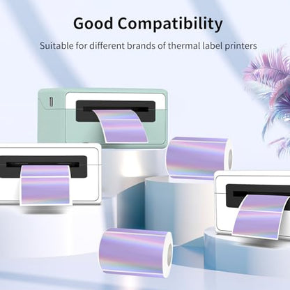 3x2 Inch Holographic Thermal Labels, Purple Thermal Sticker Labels, Rainbow Glitter Thermal Stickers for Price, Barcode, Mailing, Name, DIY Custom Logo Design, 200 Sheets/1 Roll - color: Holographic Purple, size: 2*3 inch