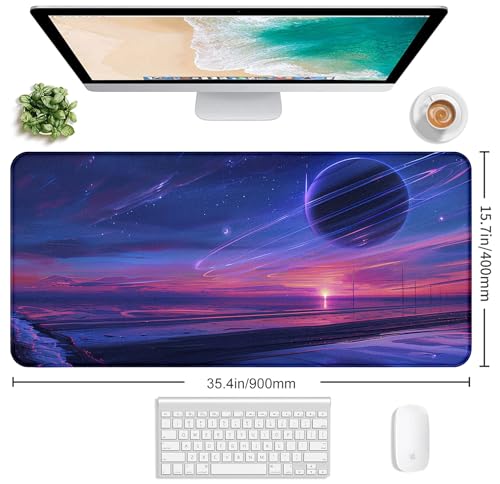 Space Landscape Computer Mouse Pad, XXL Laptop Gaming Mouse Keyboard Pad | Large Extended Mouse Pad; Full Desk Coverage; Waterproof Coating; Stable Anti-Slide Base For Gaming, Office, Study Daily Use - color: Anime Landscape