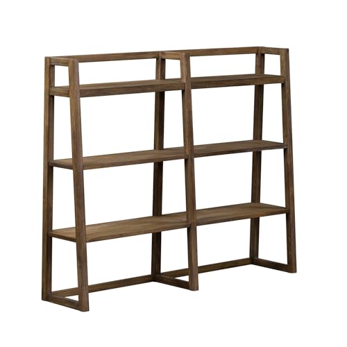 Pemberly Row Mid-Century Wood Computer Credenza, 54 in Wide, Rustic Saddle Brown Finish, Sliding Barn Door Design, Adjustable Shelves, File Drawer, Wire Management, Home Office Storage Cabinet