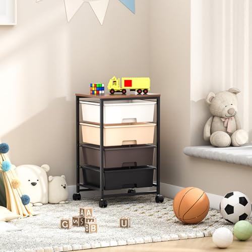 SYKIARIOL Utility Cart with 4 Drawers, Brown - color: Dark Brown, size: 4 Drawers