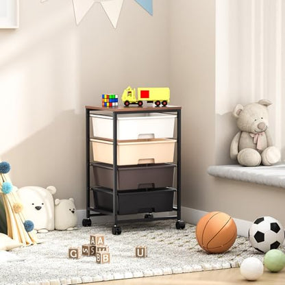 SYKIARIOL Utility Cart with 4 Drawers, Brown - color: Dark Brown, size: 4 Drawers