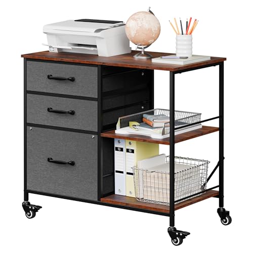 3 Drawer Mobile File Cabinet, Rolling Printer Stand Chest Storage Cabinet with Fabric Lateral Filing Drawer fits A4&Letter Size and Open Storage Shelf, Organizer Drawers Office Home (Grey) - color: Grey