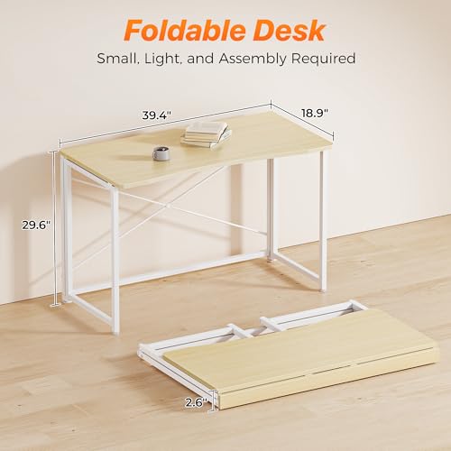 Huuger Folding Desk for Small Spaces, 39.4 Inch Foldable Computer Table - color: Oak, size: 18.9"D x 39.4"W