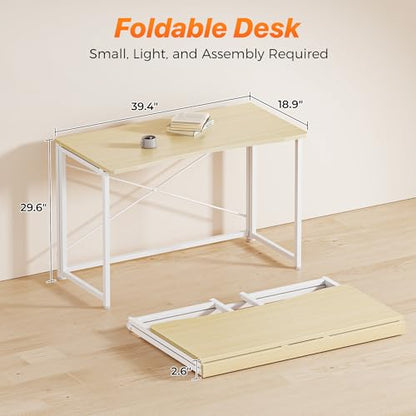 Huuger Folding Desk for Small Spaces, 39.4 Inch Foldable Computer Table - color: Oak, size: 18.9"D x 39.4"W