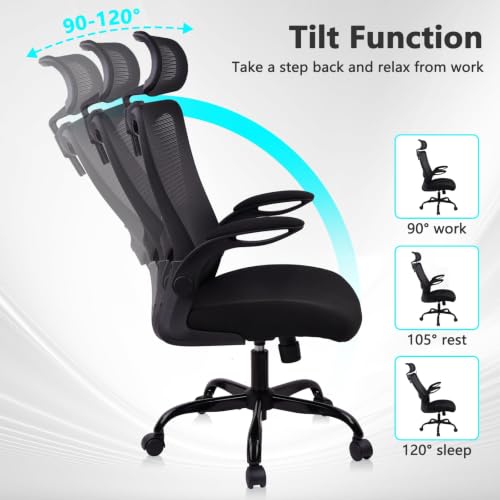 CLATINA Heavy Duty Ergonomic Mesh Office Chair 400LBS, Big and Tall Desk Chair with Adjustable Lumbar Support & Headrest, Flip Up Padded Arms, Swivel Computer Chair for Home, Conference, Black, 10 PK - size: 10 PK