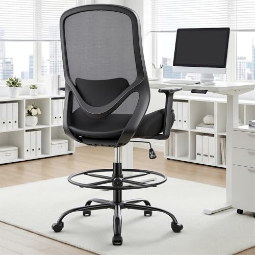 Drafting Office Chair Big and Tall 450lbs Heavy Duty for Standing Desk - color: Black