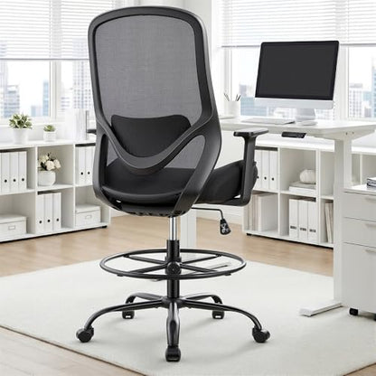 Drafting Office Chair Big and Tall 450lbs Heavy Duty for Standing Desk - color: Black