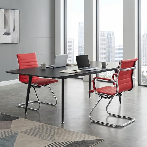 HNY 2-Pack PU Leather Office Guest Chairs - color: Burgundy, size: 2 PCS