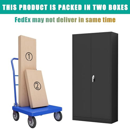 Black Metal Storage Cabinet with Door, Locking Steel Cabinet with 4 Adjuestable Shelves, Tall Lockable Garage Tool Storage Cabinet for Home, Office, Pantry, Assembly Required - size: 35.43" W x 17.71" D x 70.87" H