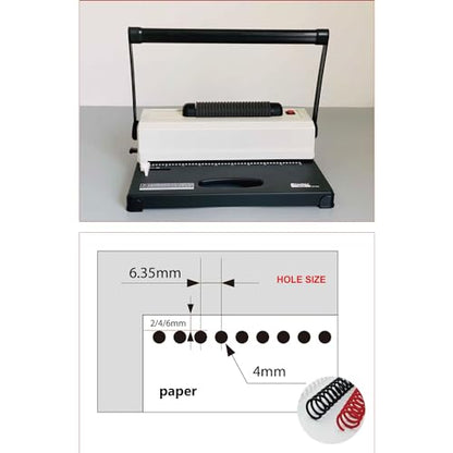 46 Holes Wire Coil Binding Machine, Portable A4/A5 Electric Stapler, 4mm Aperture, Maximum Binding Size 250 Pages, Automatic Punching Machine for Notebook, Office Text