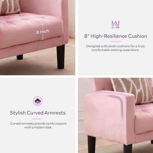 Upholstered Accent Chairs Set of 2, Tufted Armchairs for Living Room - color: Pink