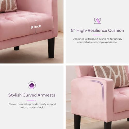 Upholstered Accent Chairs Set of 2, Tufted Armchairs for Living Room - color: Pink