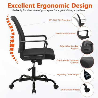 CLATINA Ergonomic Rolling Mesh Desk Chair with Executive Lumbar Support and Adjustable Swivel Design for Home Office Computer Black 6 Pack - size: 6 Pack