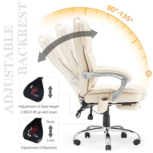 HOMREST Heated Massage Executive Office Chair with Footrest,Cream - color: Cream