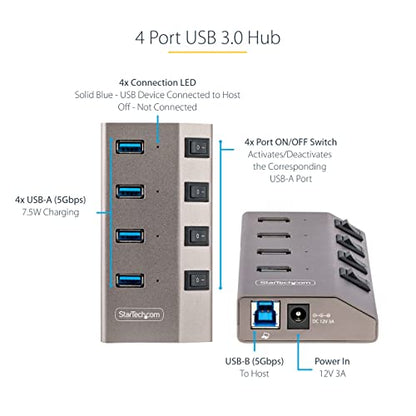 StarTech 4-Port USB-C Hub 5Gbps with Switches, NA (5G4AIBS-USB-HUB-NA)