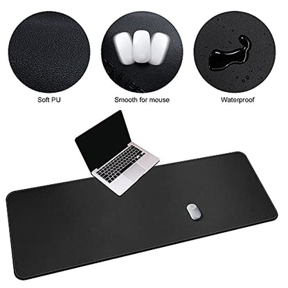 CENNBIE Leather Desk Mat, 66.9" x 23.6" Desk Mat on top of desks (Black) | Premium Stitched Edges Resist Wear. Waterproof, Non-Slip & Easy To Clean. Protects Desk From Scratches. For Office & Home. - color: Black, size: 23.6" x 66.9"