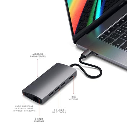 Satechi 8-in-1 USB-C Hub V2, 115W PD Charging, 4K HDMI, Space Gray - color: Space Gray, size: V2