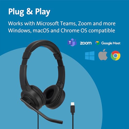 Kensington H1000 USB-C On-Ear Headset, 270° Rotating Noise-Canceling Microphone, Quick Buttons for Volume, Play/Pause, Mute, and Busy, PC/Mac/Laptop - Black (K83450WW) - size: USB-C/On-ear