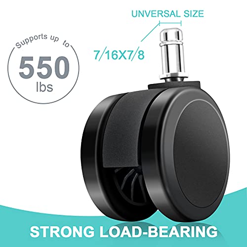 Replacement Office Chair Wheels, Caster Desk Chair Wheels, Rolling Wheels for Office Chair, Chair Rollers Casters, Chair Casters for Hardwood Floors, 5 Set Chair Casters Safe for All Floors. - style: Black