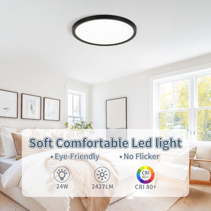 4Pack11.4 Inch LED Flush Mount Ceiling Light,ETL,24W,2427LM (Black) | 3000K/3500K/4000K/5000K/6500K CCT Selectable, 0.66in Ultra Thin Round Flat Panel Ceiling Light Fixture for Bedroom, Kitchen - color: Black, size: 11.4"-4pk
