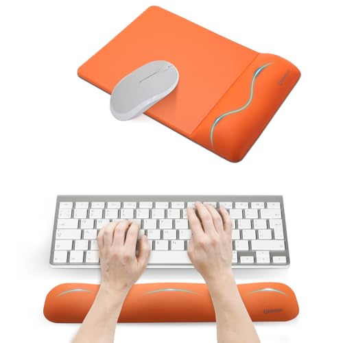 UnivoColors Mini Size Mouse Pad with Wrist Rest&M-Size Keyboard Wrist Rest Set,Premium PU Material,Low-Rebound Cushion,Ergonomic Design,Smooth Mouse Control with Hard Plate,Reduces Fatigue,Tangerine - color: M-size Set_tangerine, style: Mini Size Mouse Pa