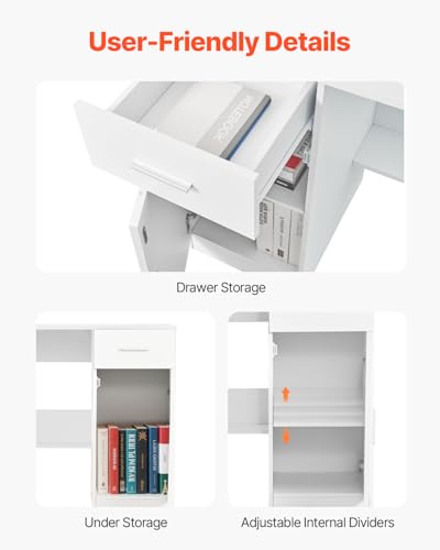 VEVOR Small Desk with Drawer, Kids Desk for Bedroom, Wooden Simple Study Table for Drawing, Reading, Writing, Rectangle MDF Study Storage Table with Adjustable Shelf for Home, Office, White - size: 41.34"D x 17.32"W x 29.57"H