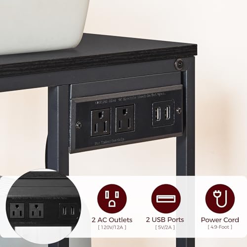 MAHANCRIS Mobile Printer Stand, 3-Tier Industrial Printer Cart with Power Outlets and 2 USB Ports, Rolling Printer Table on Wheels for Home Offices Kitchen Organization Rack, Black PTHB78E01 - color: Black