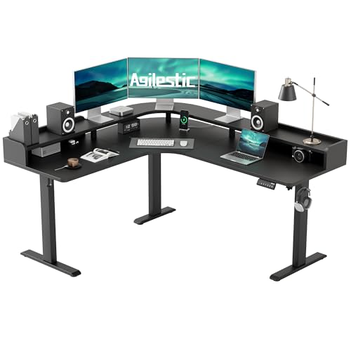 Agilestic L Shaped Standing Desk with Monitor Shelf, 63 Inch, Black - color: Black, size: 63 x 55 Inch with shelf