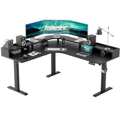 Agilestic L Shaped Standing Desk with Monitor Shelf, 63 Inch, Black - color: Black, size: 63 x 55 Inch with shelf